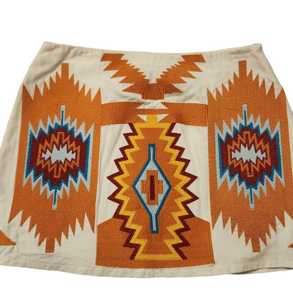 Aztec Southwest Embroidered Short Mini Skirt Size Small